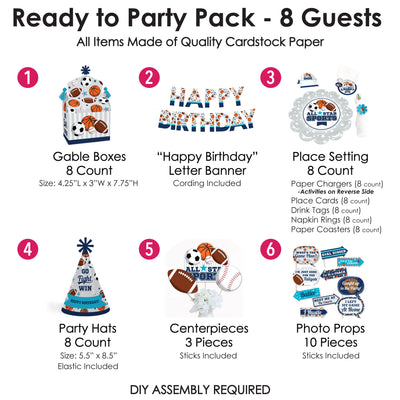 Go, Fight, Win - Sports - Happy Birthday Party Supplies Kit - Ready to Party Pack - 8 Guests
