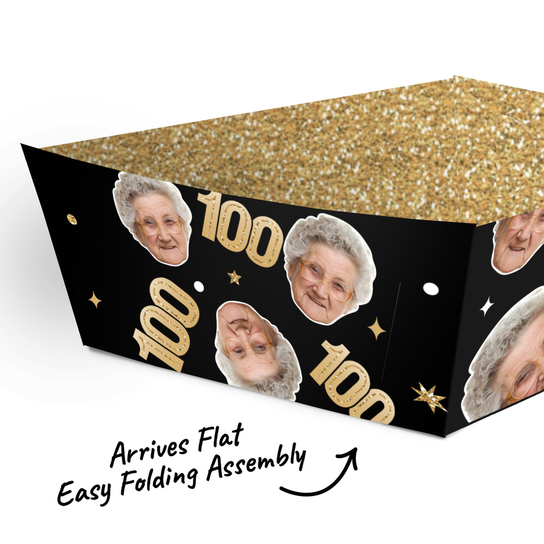 Custom Face 100th Birthday Paper Food Trays - 12 Ct