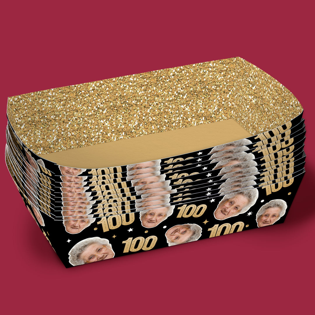 Custom Face 100th Birthday Paper Food Trays - 12 Ct