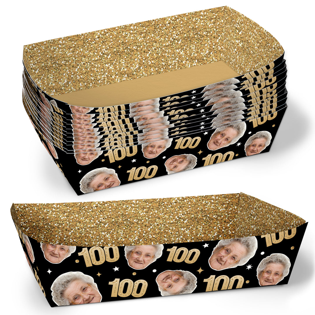 Custom Face 100th Birthday Paper Food Trays - 12 Ct