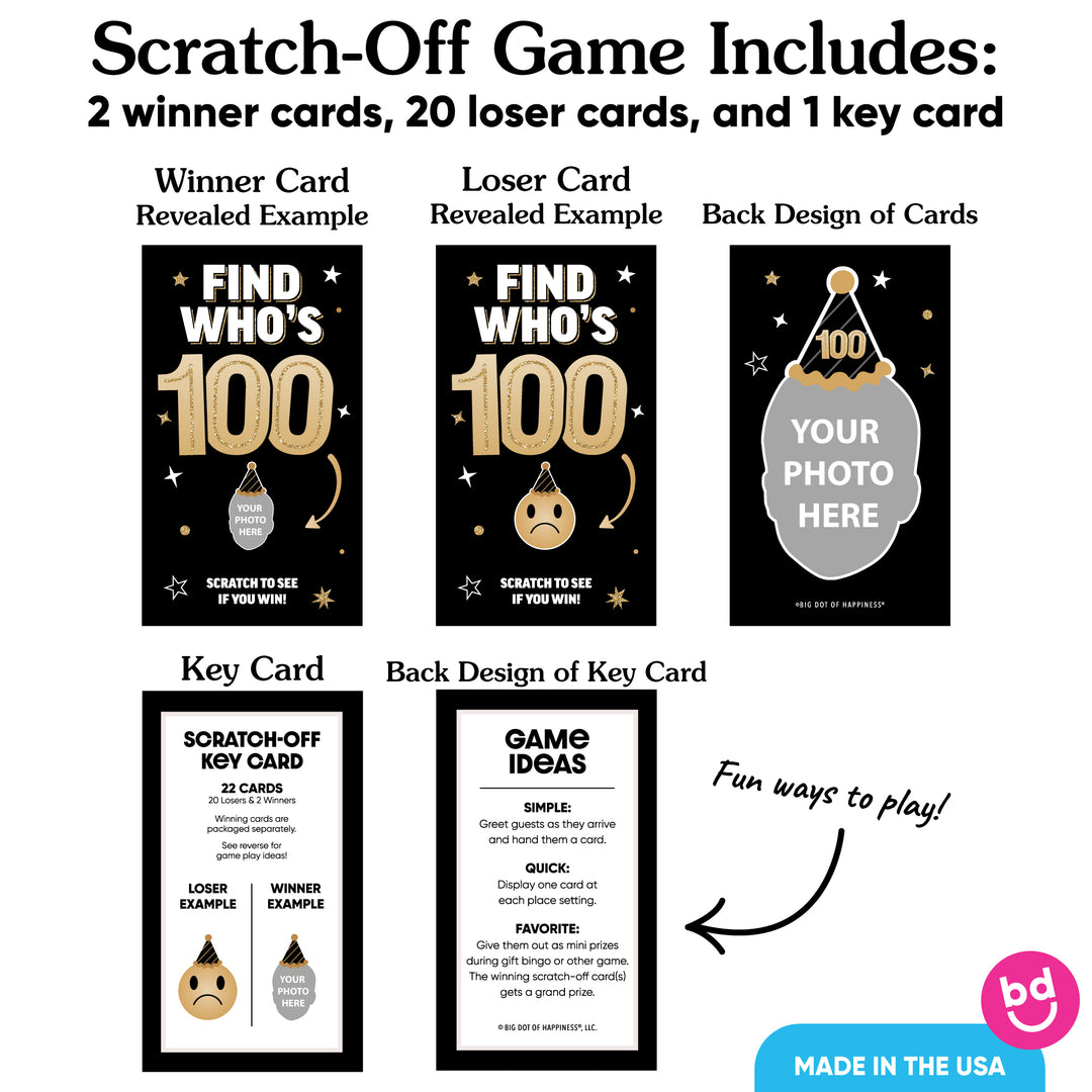 Custom Face 100th Birthday Scratch Off Card Game - 22 Ct
