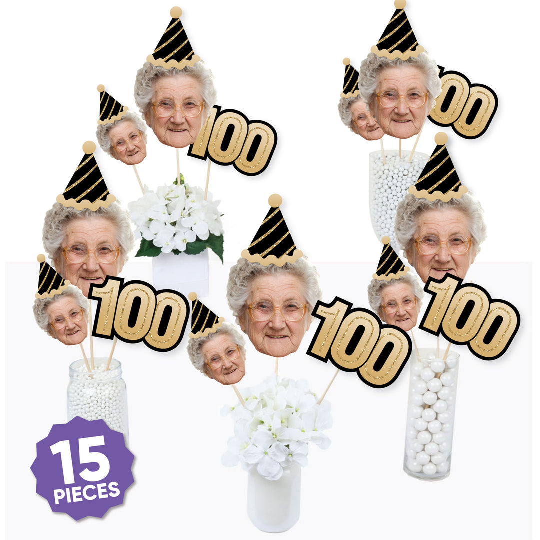 Set of 5 large faces, 5 small faces, and 5 black and gold 100 number cutouts