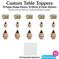 100th birthday number cutouts and face centerpieces printed on cardstock
