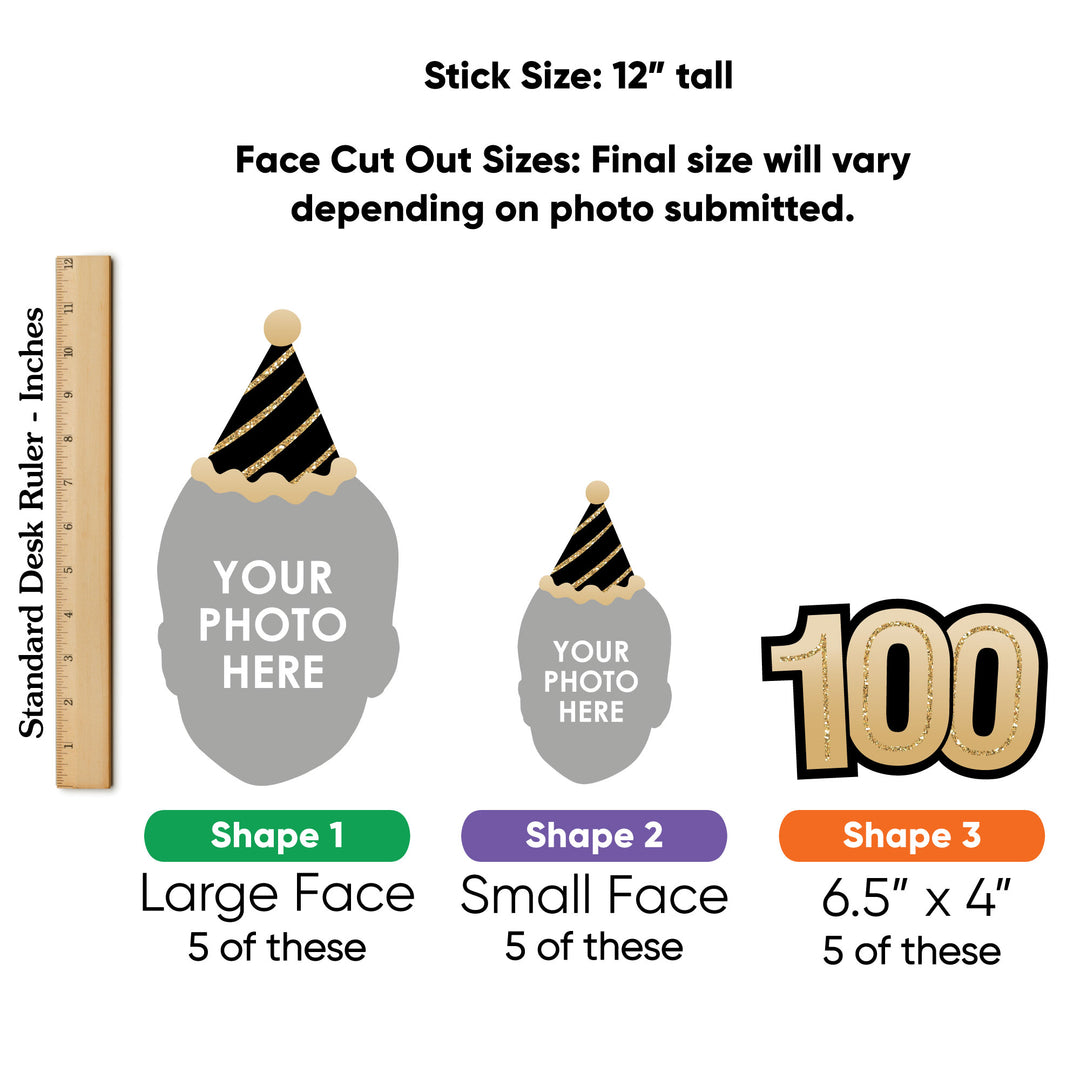 One-sided cardstock 100th birthday face cutout with attached party hat