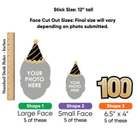 One-sided cardstock 100th birthday face cutout with attached party hat