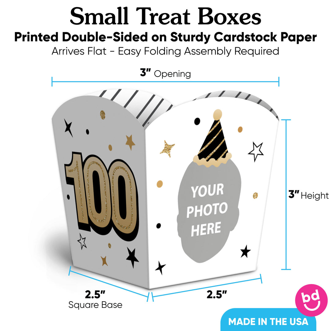Custom Face 100th Birthday Treat Boxes - 12 Ct
