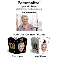 Custom Face 100th Birthday Treat Boxes - 12 Ct