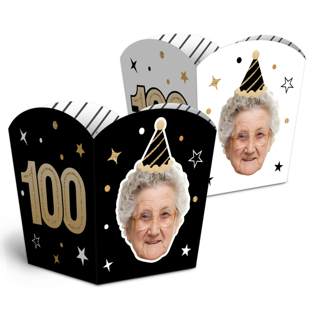 Custom Face 100th Birthday Treat Boxes - 12 Ct
