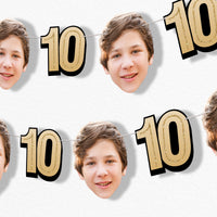Gold 10th birthday fun face garland banner