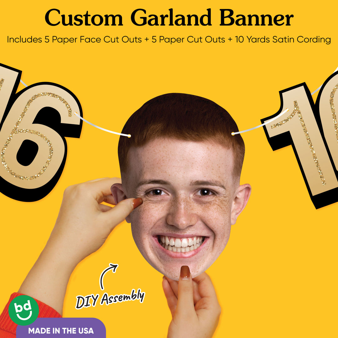 Satin cording and sturdy cardstock on sweet 16 face banner