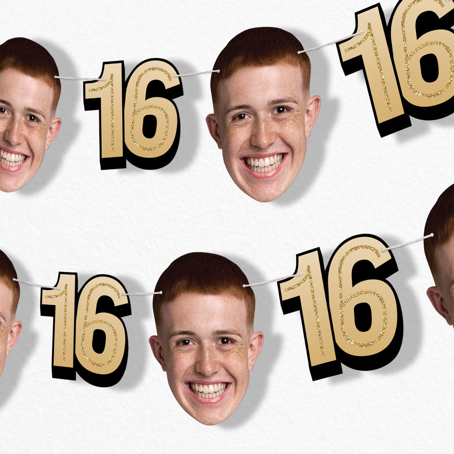 Gold sweet 16 fun face garland banner