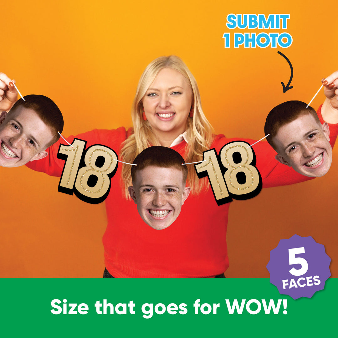One photo used to create five faces for 18th birthday garland