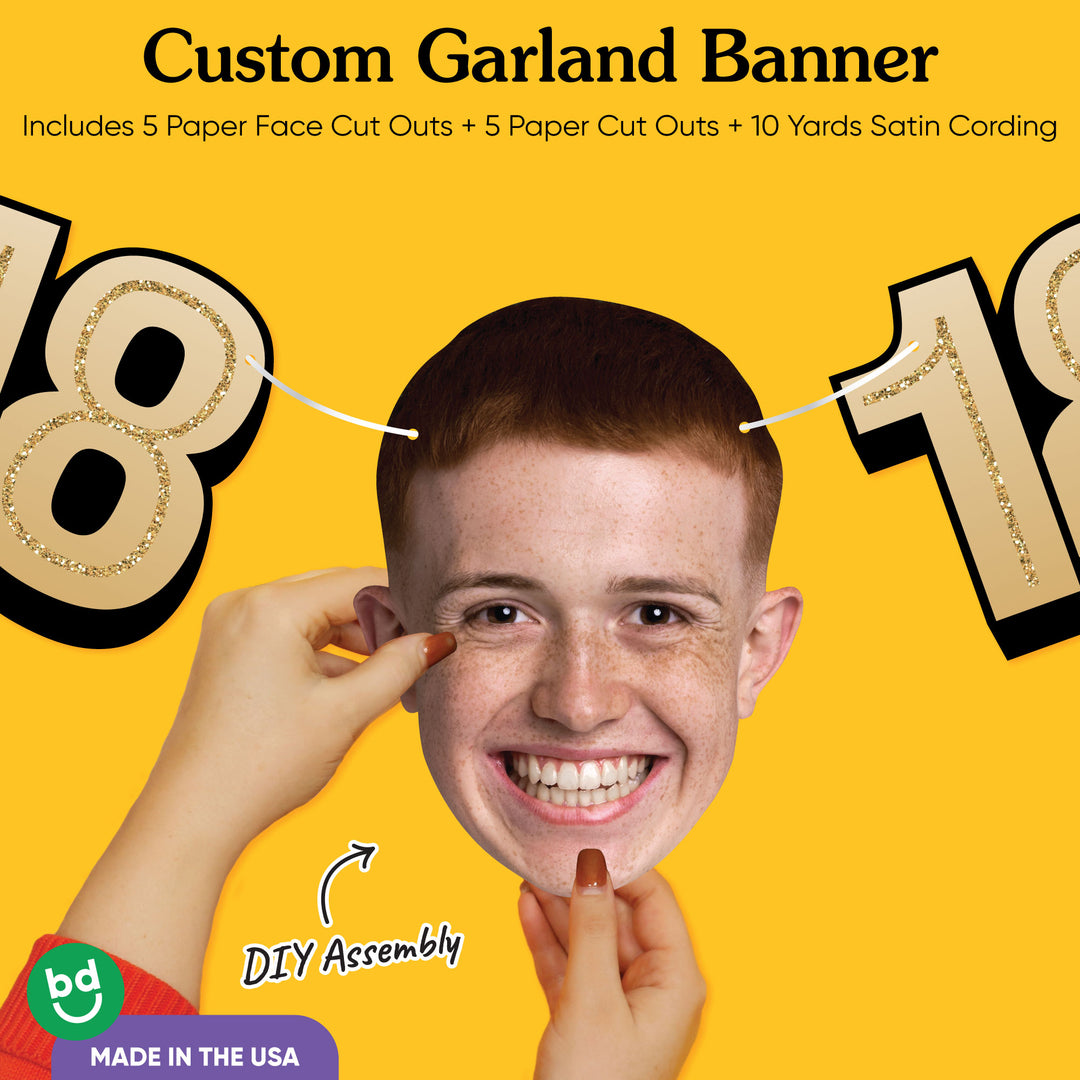 Cardstock construction and satin string on 18th birthday banner