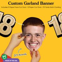 Cardstock construction and satin string on 18th birthday banner