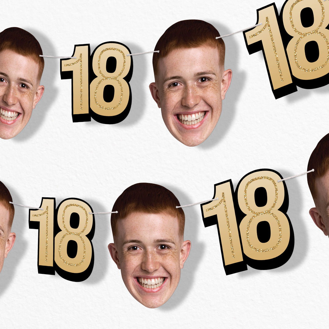 Gold 18th birthday fun face garland banner