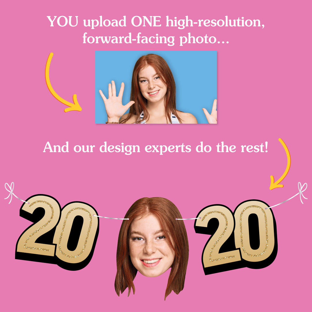 Upload one photo for 20th birthday fun face banner design