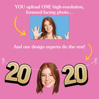 Upload one photo for 20th birthday fun face banner design