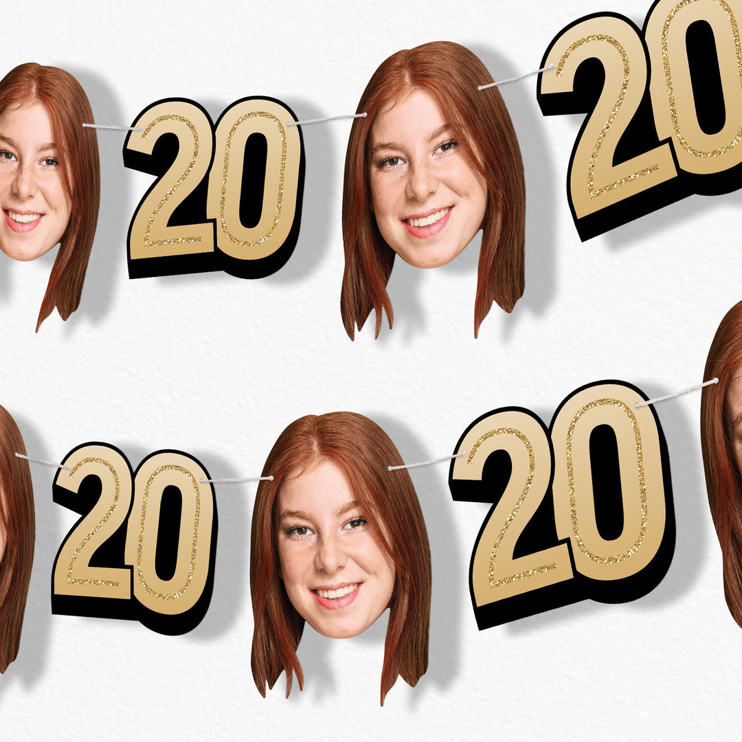Gold 20th birthday fun face garland banner