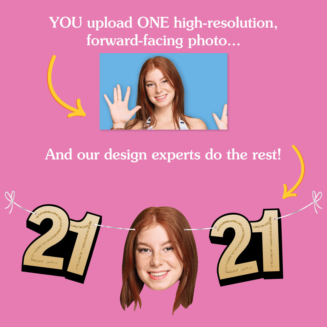 Upload one photo for custom 21st birthday fun face banner