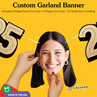Cardstock finish and satin string on 25th birthday face banner