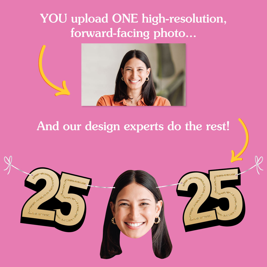 Upload one photo for custom 25th birthday fun face banner
