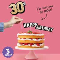 Three-piece 30th birthday cake topper set with clear sticks