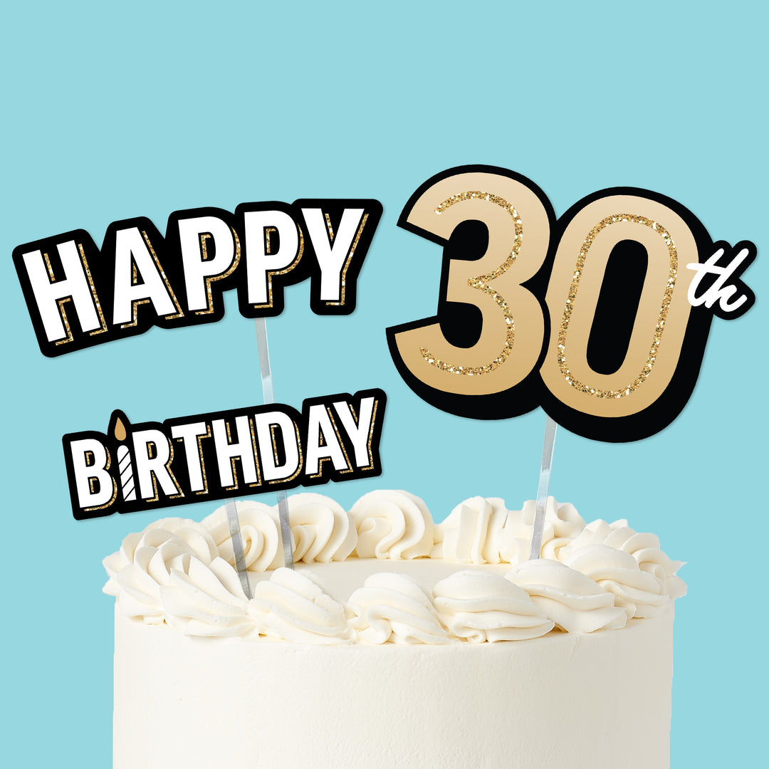 30th birthday cake topper set black and gold, main product image