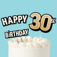 30th birthday cake topper set black and gold, main product image