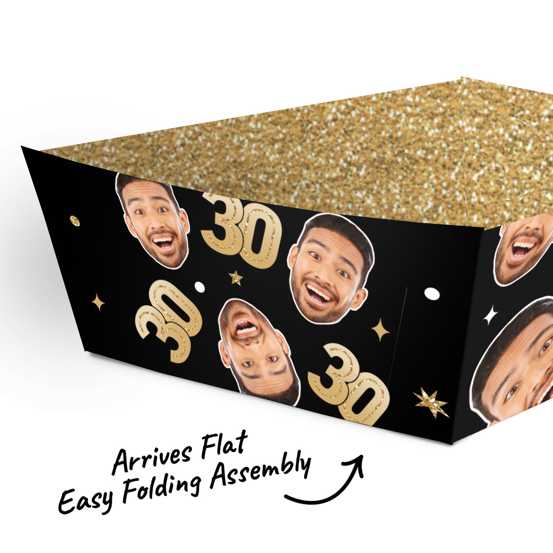 Custom Face 30th Birthday Paper Food Trays - 12 Ct