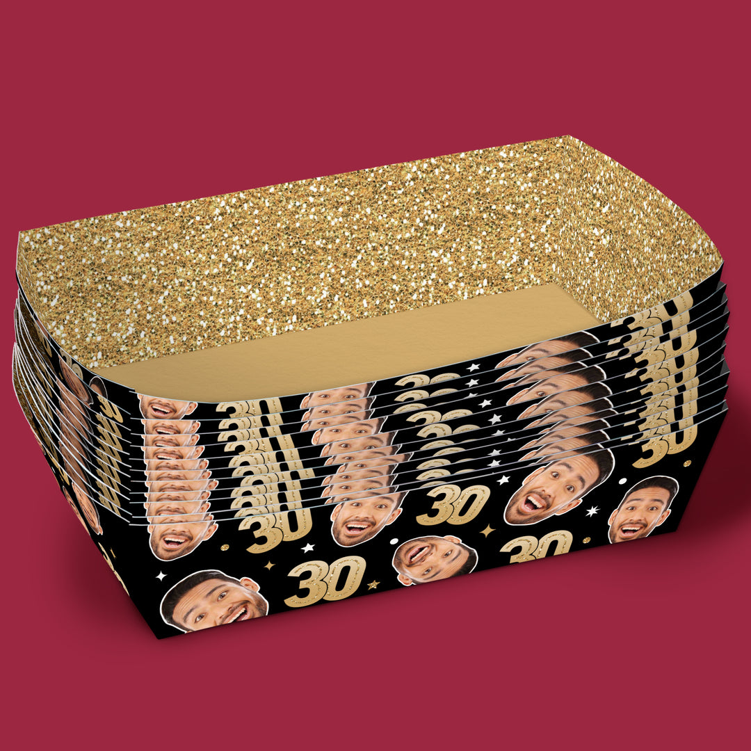 Custom Face 30th Birthday Paper Food Trays - 12 Ct