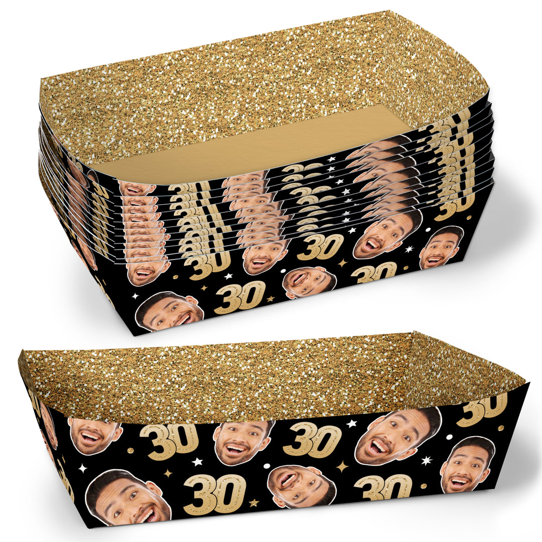 Custom Face 30th Birthday Paper Food Trays - 12 Ct