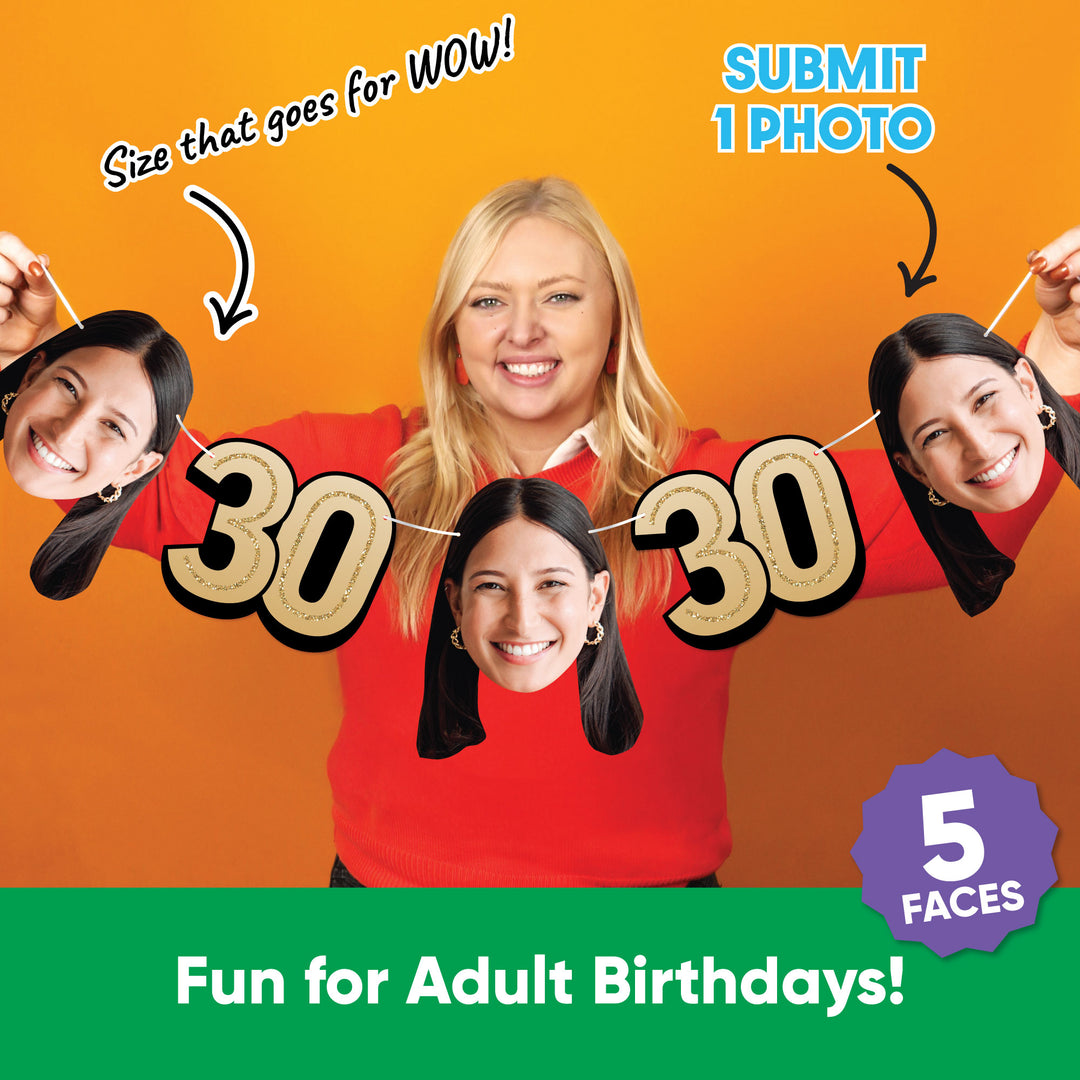 One photo creates five custom faces for 30th birthday garland
