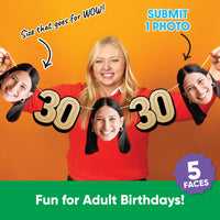 One photo creates five custom faces for 30th birthday garland