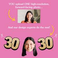 Upload one photo for custom 30th birthday fun face banner