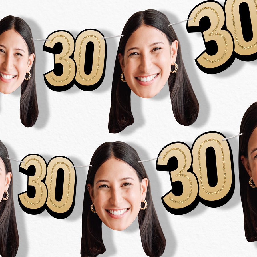 Gold 30th birthday fun face garland banner