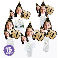 Included 5 large faces, 5 small faces, and 5 black and gold 30 numbers