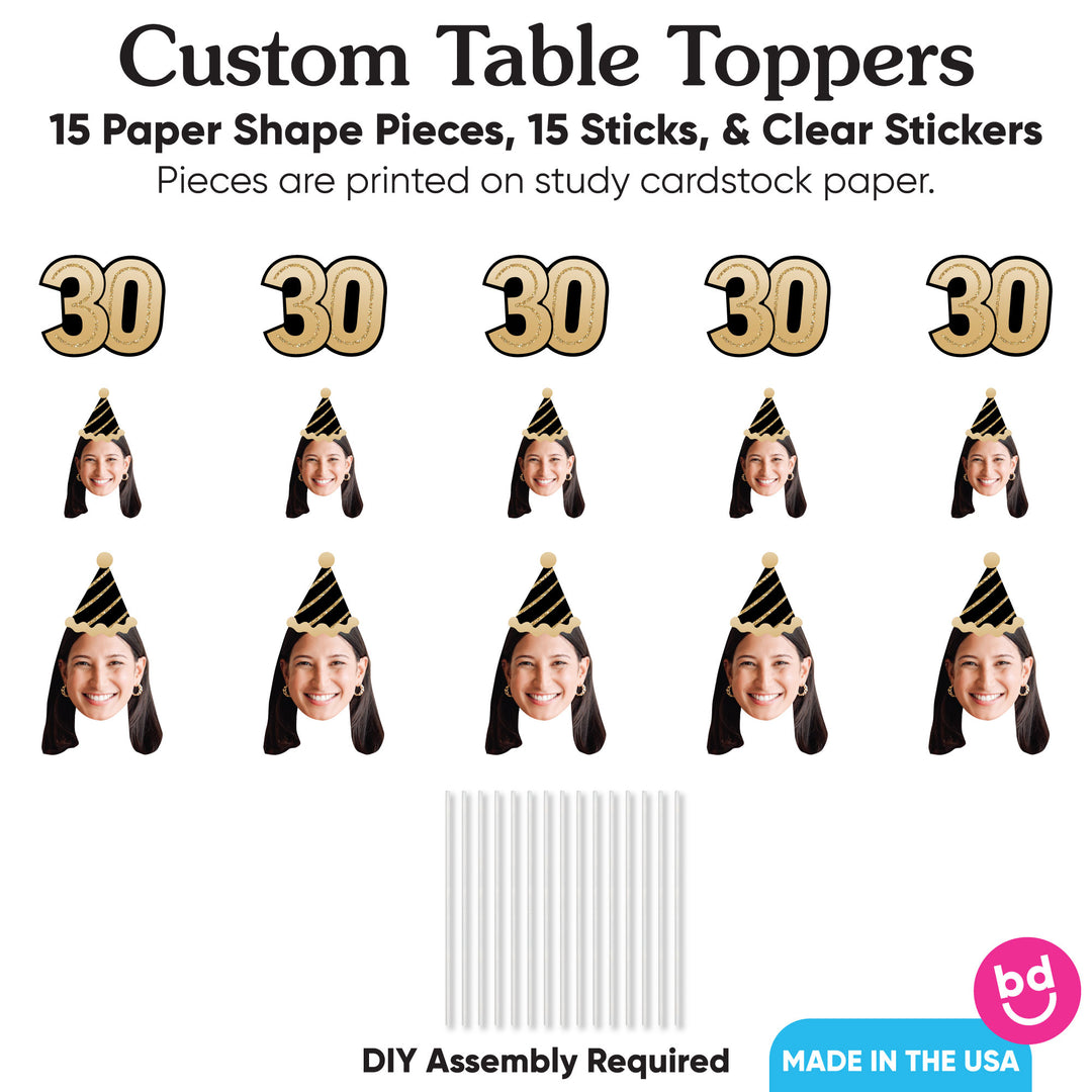 30th birthday number decorations with personalized face centerpieces