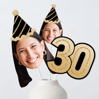 Custom 30th birthday fun face table topper set with party hats