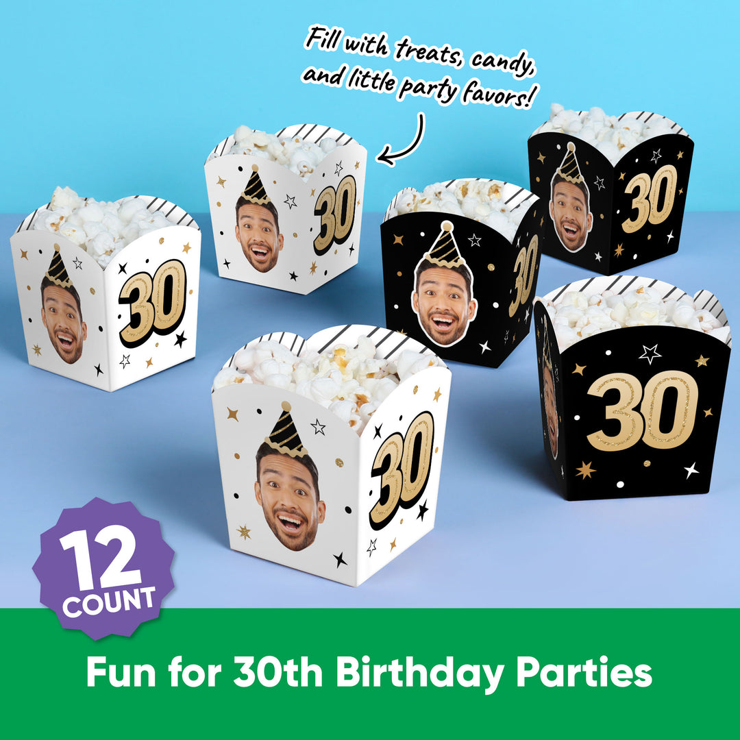 Custom Face 30th Birthday Treat Boxes - 12 Ct