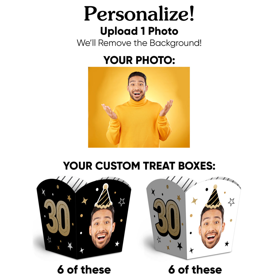 Custom Face 30th Birthday Treat Boxes - 12 Ct
