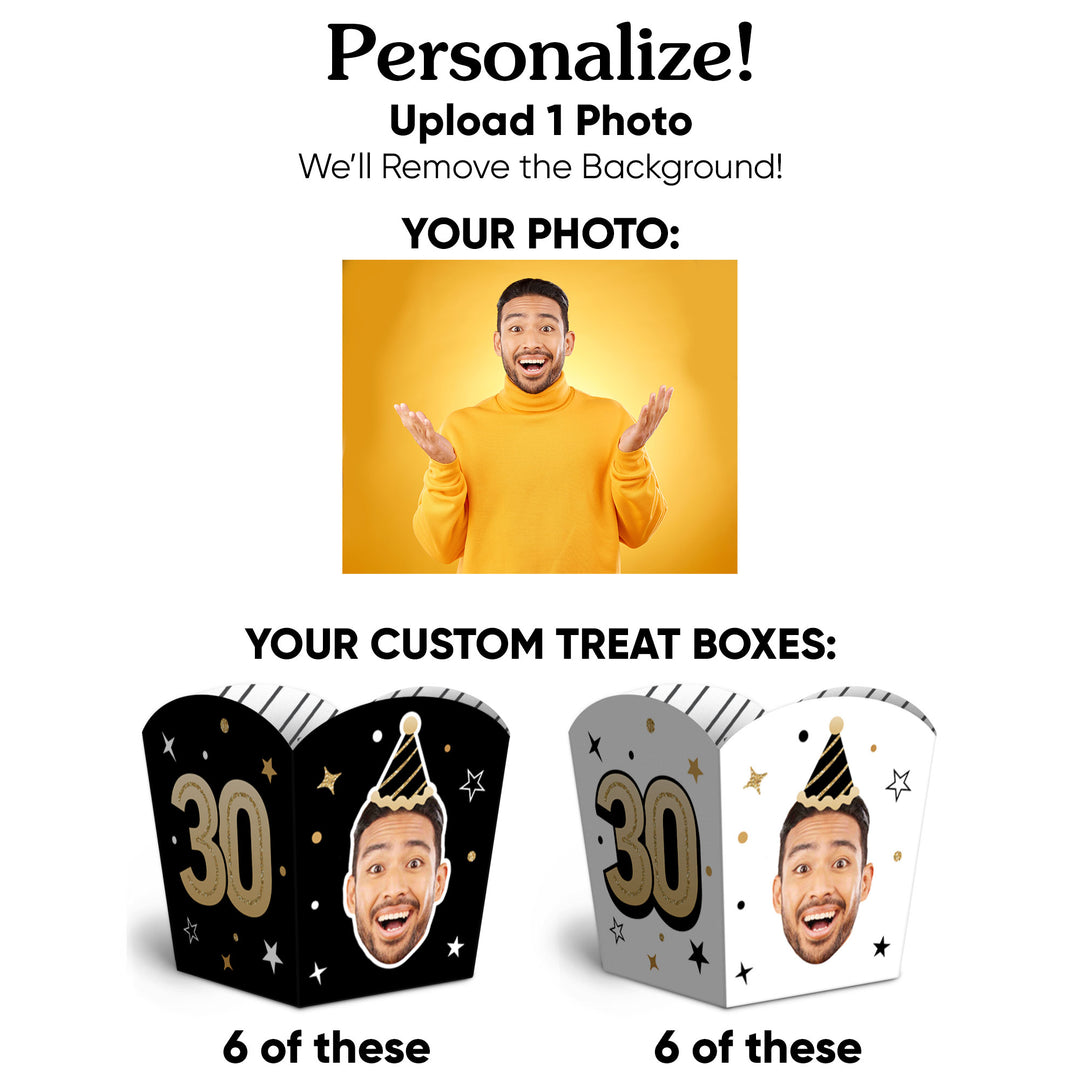 Custom Face 30th Birthday Treat Boxes - 12 Ct