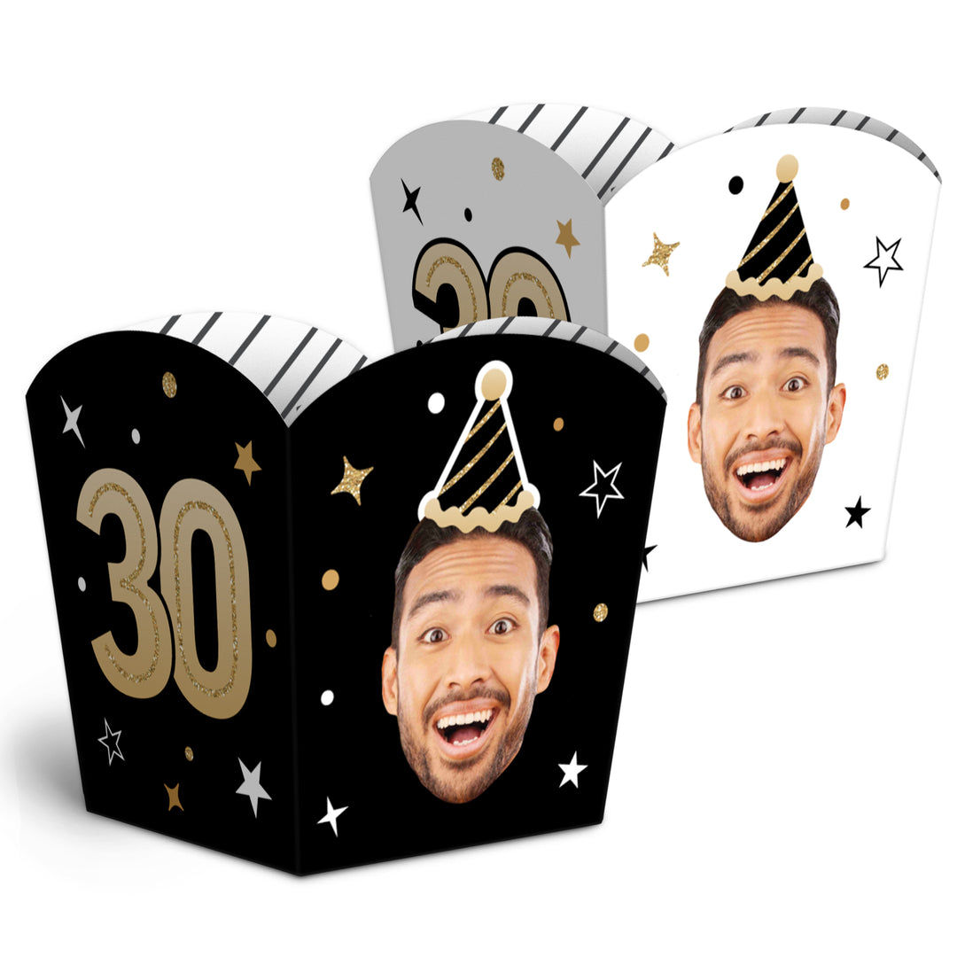 Custom Face 30th Birthday Treat Boxes - 12 Ct