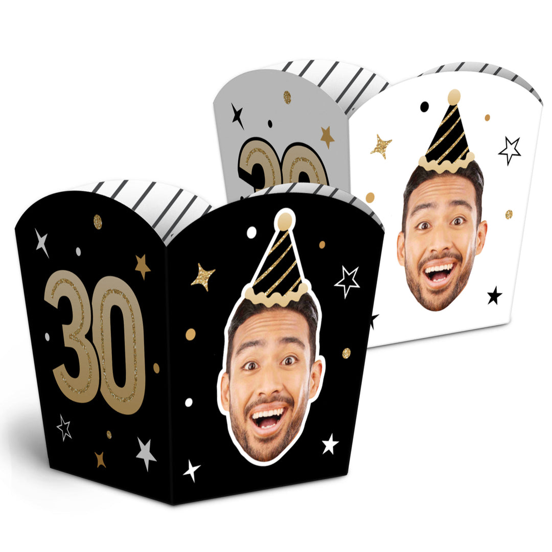 Custom Face 30th Birthday Treat Boxes - 12 Ct
