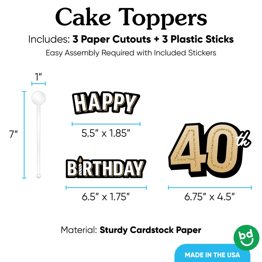 Gold 40th birthday topper front design close-up