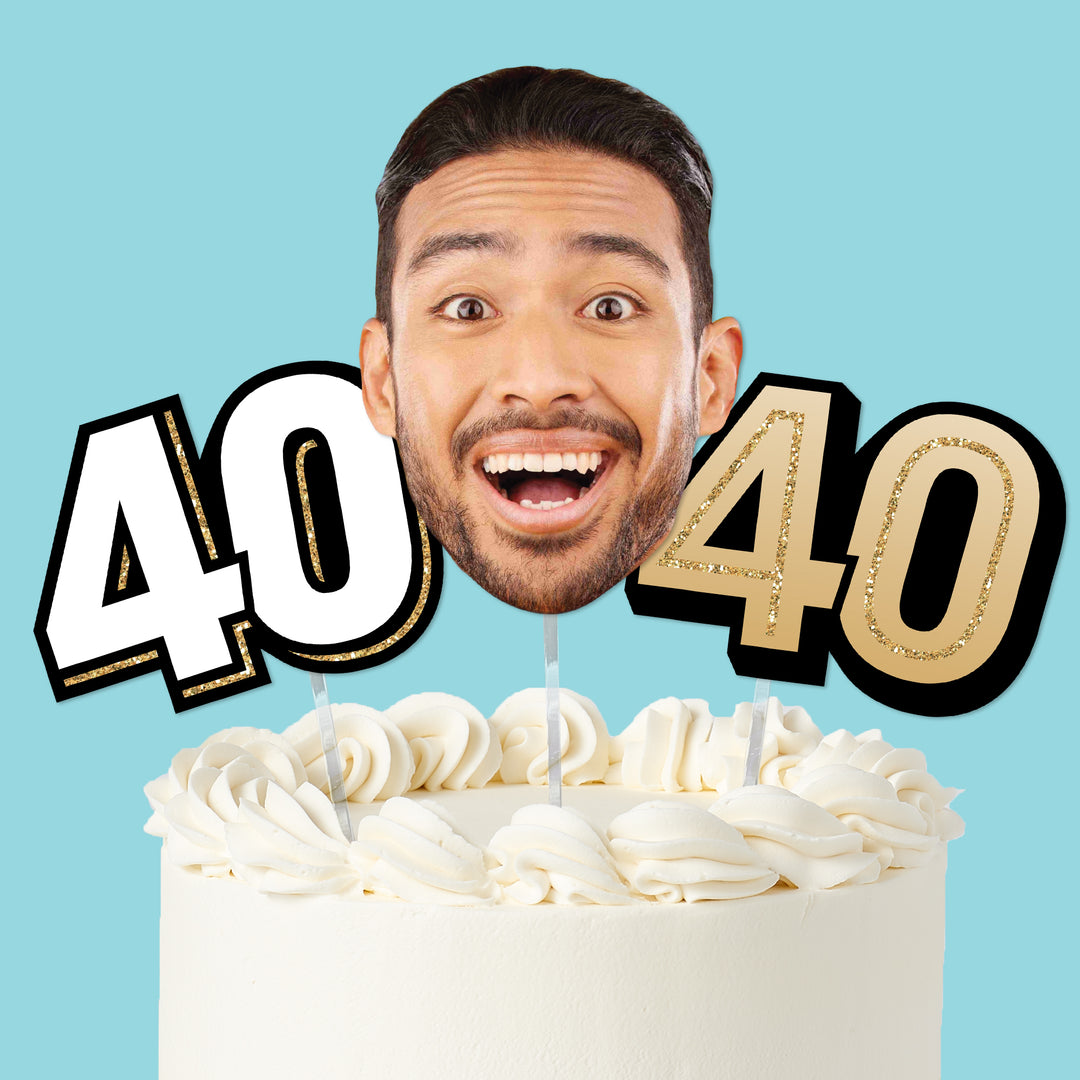 40th birthday cake topper set black and gold, main product image