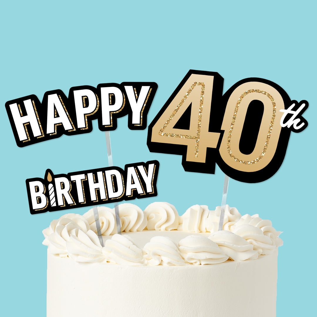 40th birthday cake topper set black and gold, main product image