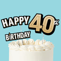 40th birthday cake topper set black and gold, main product image