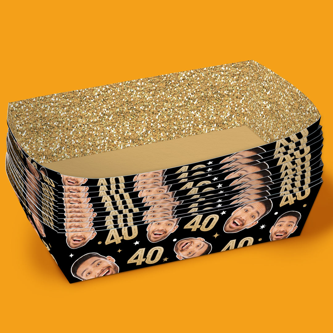 Custom Face 40th Birthday Paper Food Trays - 12 Ct