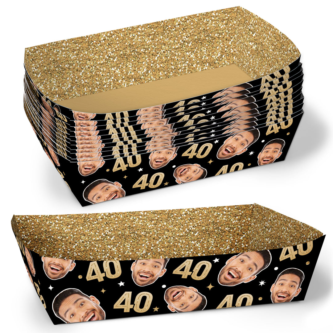 Custom Face 40th Birthday Paper Food Trays - 12 Ct