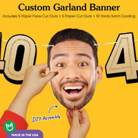 Cardstock finish and satin string on 40th birthday face banner